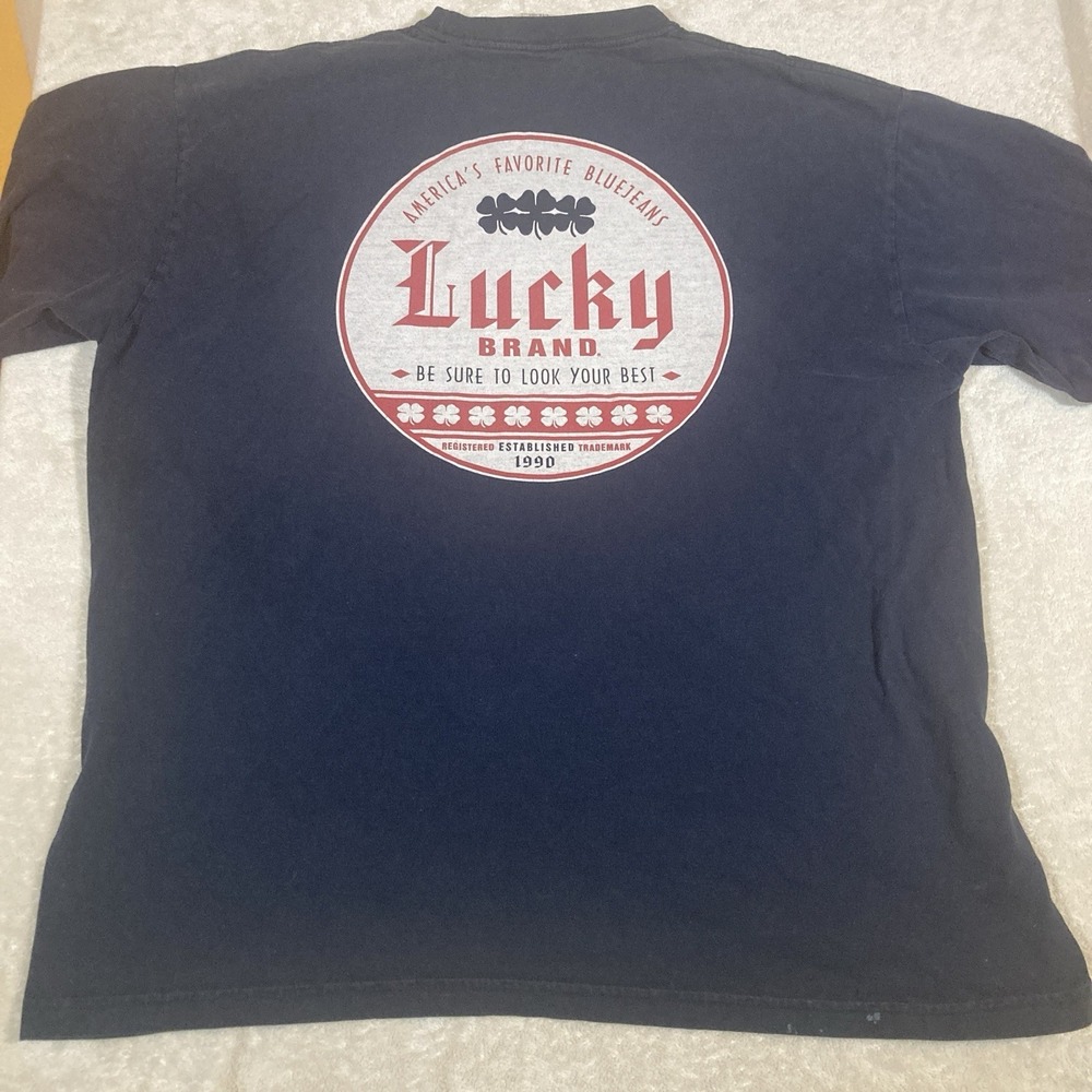 Lucky Brand Shirt Mens One Size Him 2XL Black Logo Graphic Look Your Best *Spots